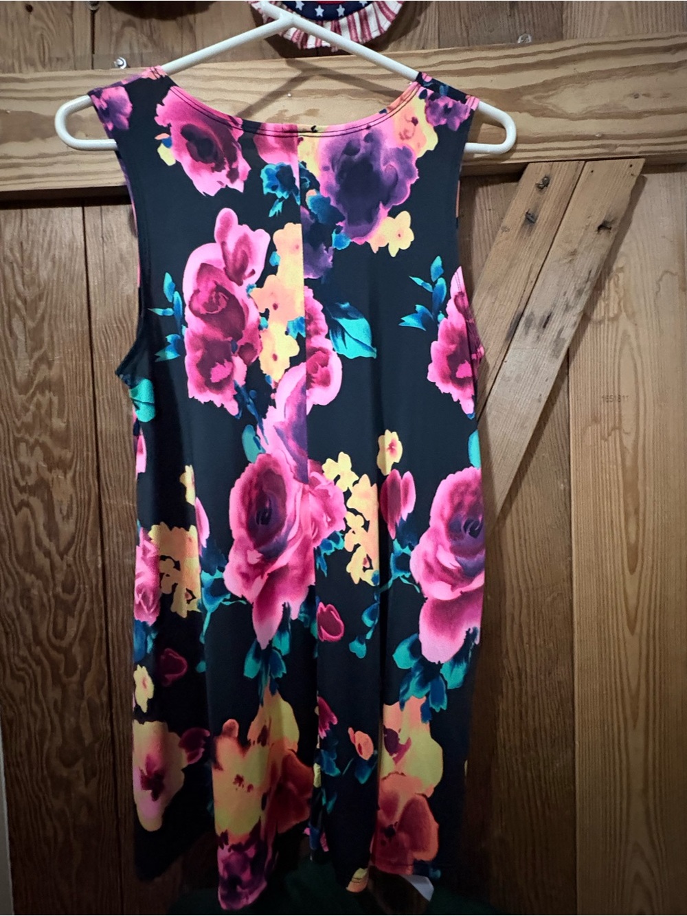 Black Sleeveless Floral Blouse with Pink & Yellow Blooms